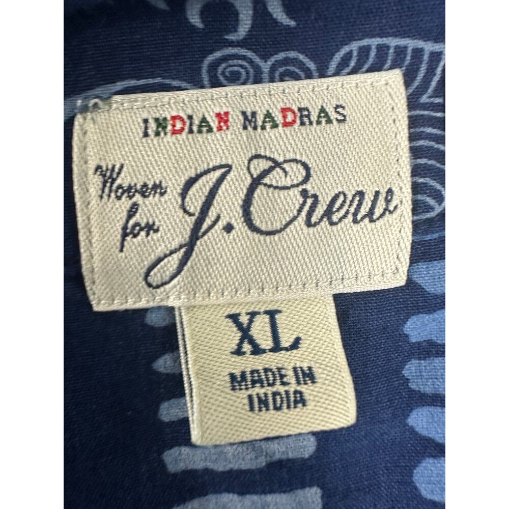 J.Crew Blue Indigo-dyed Indian Madras Patchwork Camp Loop Collar Shirt Men's XL - Picture 5 of 11